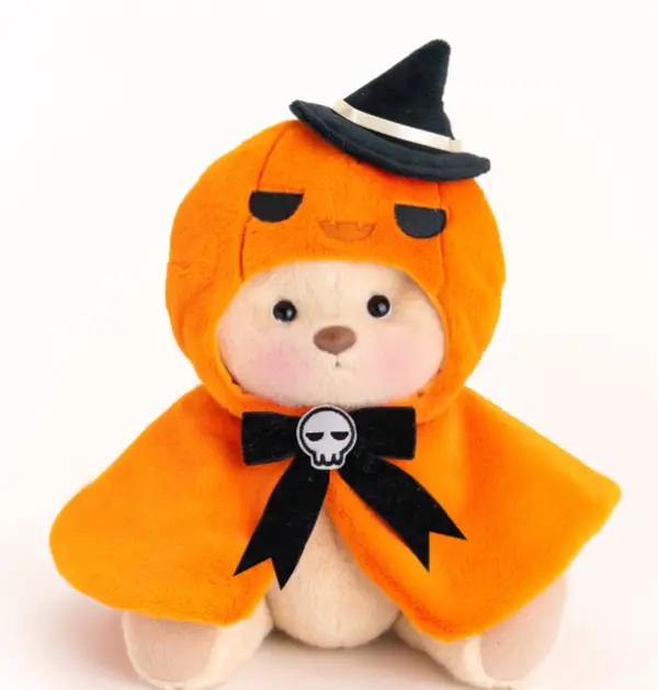 GETAHUG Unisex Handmade Jointed Teddy Bear, Halloween Pumpkin Cape Stuffed Toy Gift for Kids