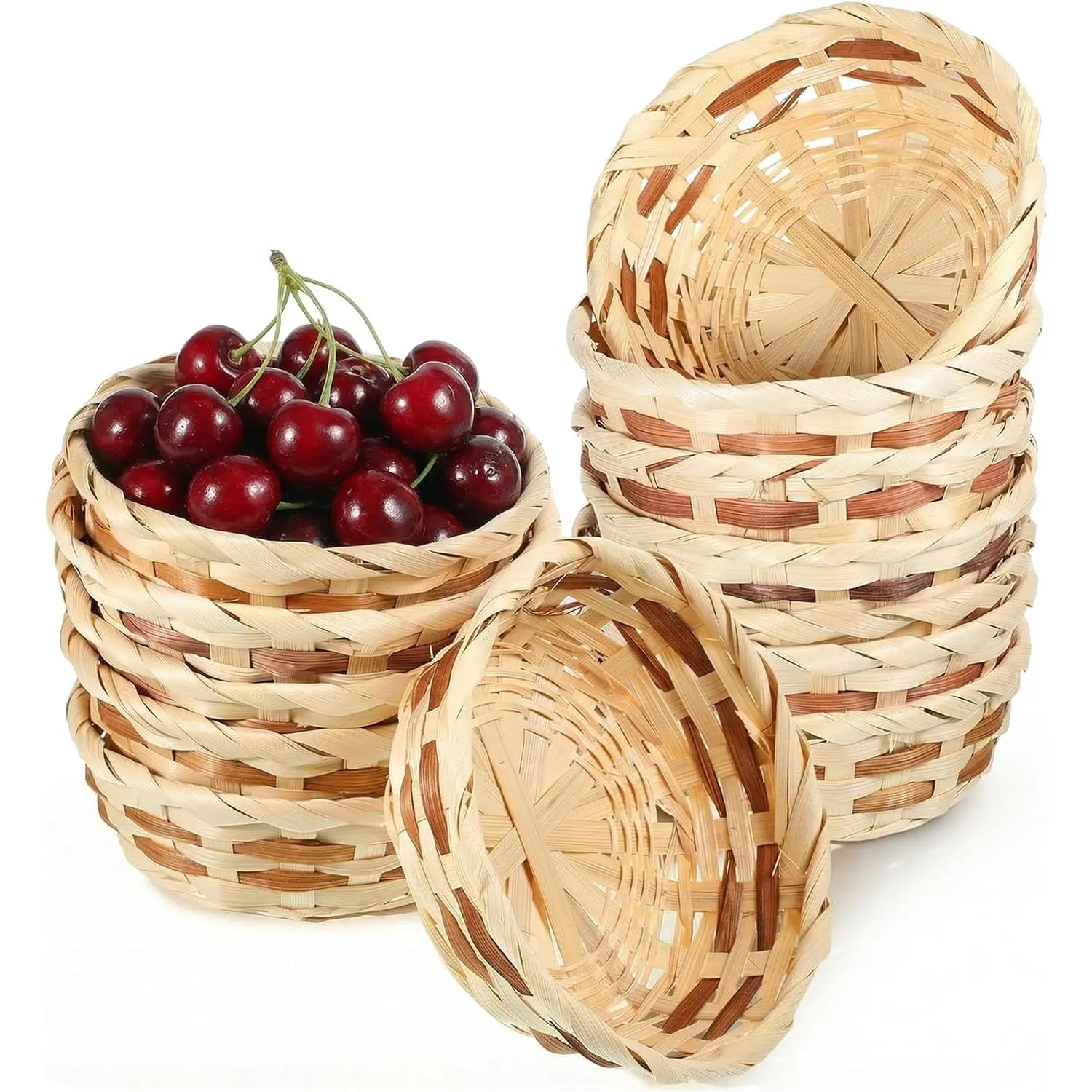 12 Pack Small  Fruit Baskets, 6.5 Inch Woven Fruit Basket Bulk  Serving Basket Round  Baskets for Picnic, Kitchen, Restaurant, Wedding, Party, Holiday Decor