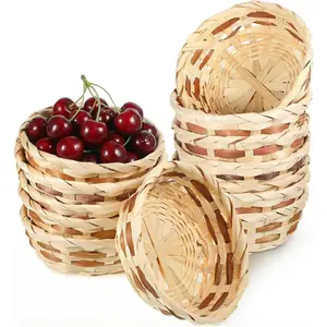 12 Pack Small  Fruit Baskets, 6.5 Inch Woven Fruit Basket Bulk  Serving Basket Round  Baskets for Picnic, Kitchen, Restaurant, Wedding, Party, Holiday Decor