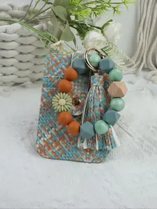 Boho Style Beaded Decor Keychain, Fashionable Wristlet Keychain for Women & Girls, Trendy All-match Cute Keychain for Birthday Gift, Keychain For Bags, Floral Pattern Keychain