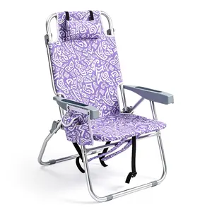 15" Purple Tribal Beach Chair - 5-Position Reclining Aluminum Collapsible Frame Chair with Cooler Bag, Adjustable Portable, 120KG Weight Capacity, Adjustable Portable Chairs
