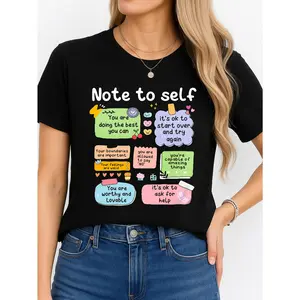 Note To Self T Shirt Black Everyday Wear Personalized Unisex Women Top All Season Comfortable Breathable Short Sleeve Tee Suitable For Any Outfit Made In Usa