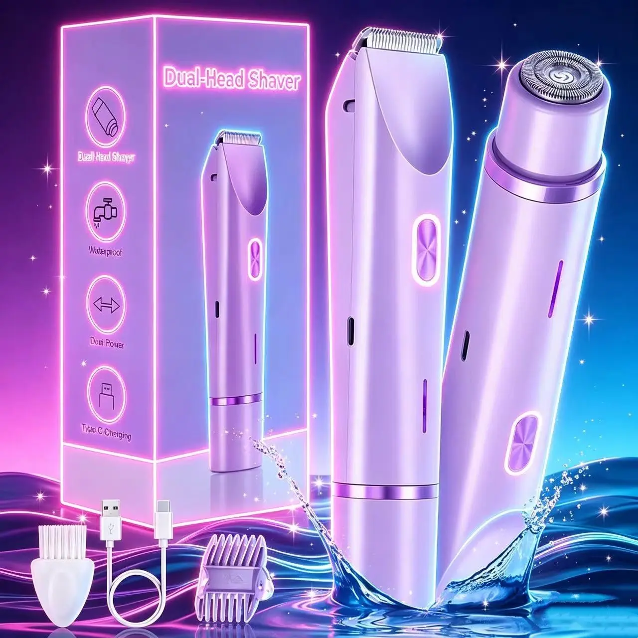 Women's Electric Rechargeable Trimmer, Dual Function Bikini Clipper, Face Hair Remover, Body Underarm Leg Razor, Portable Pain-Free Depilator