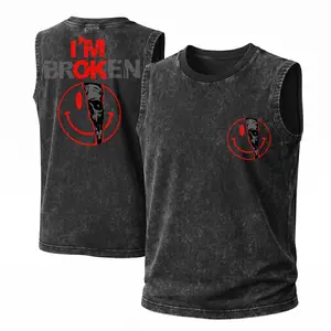 Men's Washed Cotton Sleeveless Tank — "I'm Broken Smiley Face " Print Edition. This Unisex, Retro-Chic Fashion Piece Is Perfect For Spring And Summer Wear, Featuring A Cool Graphic Print And A Classic Crew-Neck Cut.