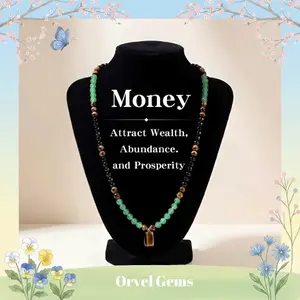 Money Manifestation & Attraction Necklace – Wealth, Luck, Party Style, Anxiety Soothing | Tiger’s Eye, Green Agate,obsidian Gemstone Jewelry Gift for Unisex, Turquoise Beaded