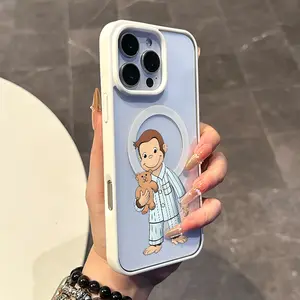 Magnetic Compatible Case for iPhone 17 16 E Pro Max 15 Plus 14 13 12 11 XS XR, Pastel Curious George Pajama Pals Print | Silicone, Lightweight, Aesthetic, Scratch Resistant, and Cute Protection