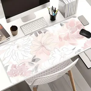 Floral Watercolor Pink Gray Extra Large Mouse Pad Soft Gaming Desk Pad 35x16 Inch Computer Keyboard Mousepad Gaming Desk Accessory with Non-Slip Rubber Base Durable Stitched Edge Perfect Gift for Christmas and Office
