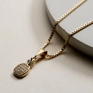 Gold Filled Pineapple Pendant Necklace with CZ Crystals