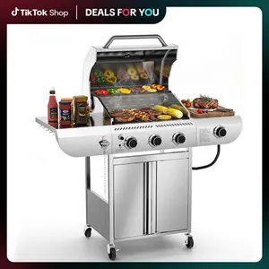 R.W.FLAME【DealsForYouDays】Propane Gas Grill, Stainless Steel BBQ Grill with Foldable Shelves, Outdoor Grill for Backyard, Patio, and Camping Portable Bbqs Barbecue grills