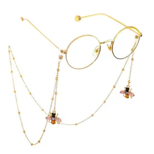 Diamond Bee Pendant Women's Glasses Chain, Gold Plated Sunglasses Chain, Gift for Her Charms