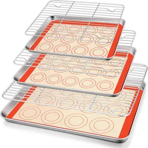 Stainless Steel Baking Sheet with Rack Set, 10.5/12.5/16 Inch Baking Pan with Wire Rack &  Baking Mat for Oven Baking, Cookies Sheets Set of 9 (3 Sheets + 3 Racks + 3 Mats), Easy Clean