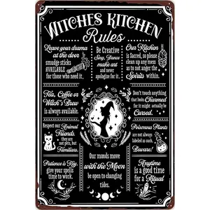 1count Retro Witch-Themed Kitchen Metal Tin Sign - Decorative Sign & Plaque - Funny Halloween Wall Art, Rustic Farmhouse Decor, Witch's Brew Humor, 12x8 Inches, Kitchen Party Decoration, Vintage-Inspired, Easy to Hang