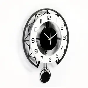 Large Pendulum Modern Wall Clock, Decor Big Silent Non Ticking Battery Operated 17 Inch Wall Clock for Living Room Bedroom Office Indoor Home Decorative
