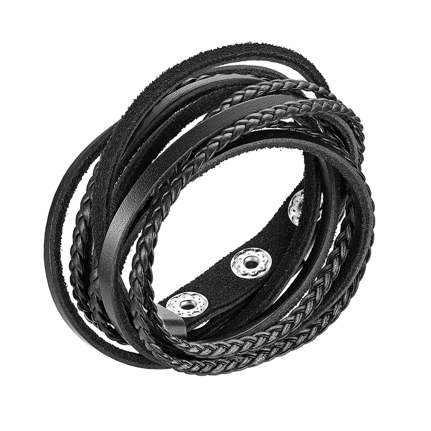 OIDEA Unisex Vintage Leather Bracelet - 0.47" Width Extra-Long Layered Wrap Cord, Casual Arm Candy Accessory with Adjustable Fit and Snap Buttons, Adjustable Snap, Boho Edge, 42.12" Total Length