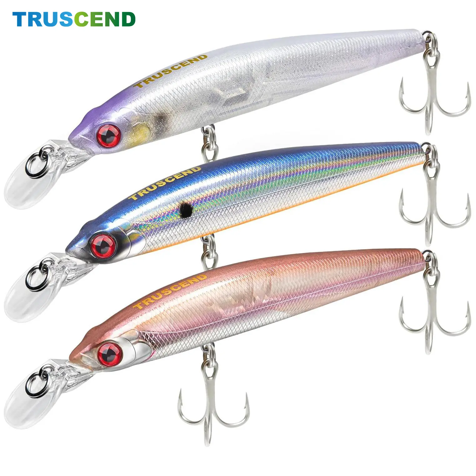 TRUSCEND Floating Minnow Fishing Lure Set - Hard Jerkbait Gear with Treble Hooks, Saltwater/Freshwater Lures for Bass, Trout, Fathers Day Gift (fathersdaygift), Extend Fishing Time, Target Fish In Dawn, Dusk, Night Time, Bass Trout Pike, Floating Action,,