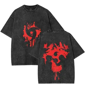 Uchiha Brothers Naruto Double, Printed Vintage Washed Teem Unisex Graphic Streetwear Cotton Anime Manga T-Shirt, Crew Neck Menswear Crewneck Shortsleeve Tshirt