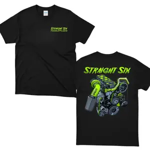 Straight Six Turbo Diesel Engine Graphic T-Shirt, Classic Fit Crewneck, Performance Truck Streetwear Style, For Cummins Inline-6 Fans, Diesel Builders & Garage Crew