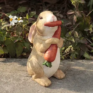 [Home Relaxation] Charming White Resin Easter Bunny Statue with Carrot-Classic Fluffy Rabbit Sculpture, Suitable for Indoor and Outdoor Decoration, Perfect for Tabletop, Garden, Lawn, balcony-Ideal Spring Gifts and Home Accessories, Outdoor Decoration | S
