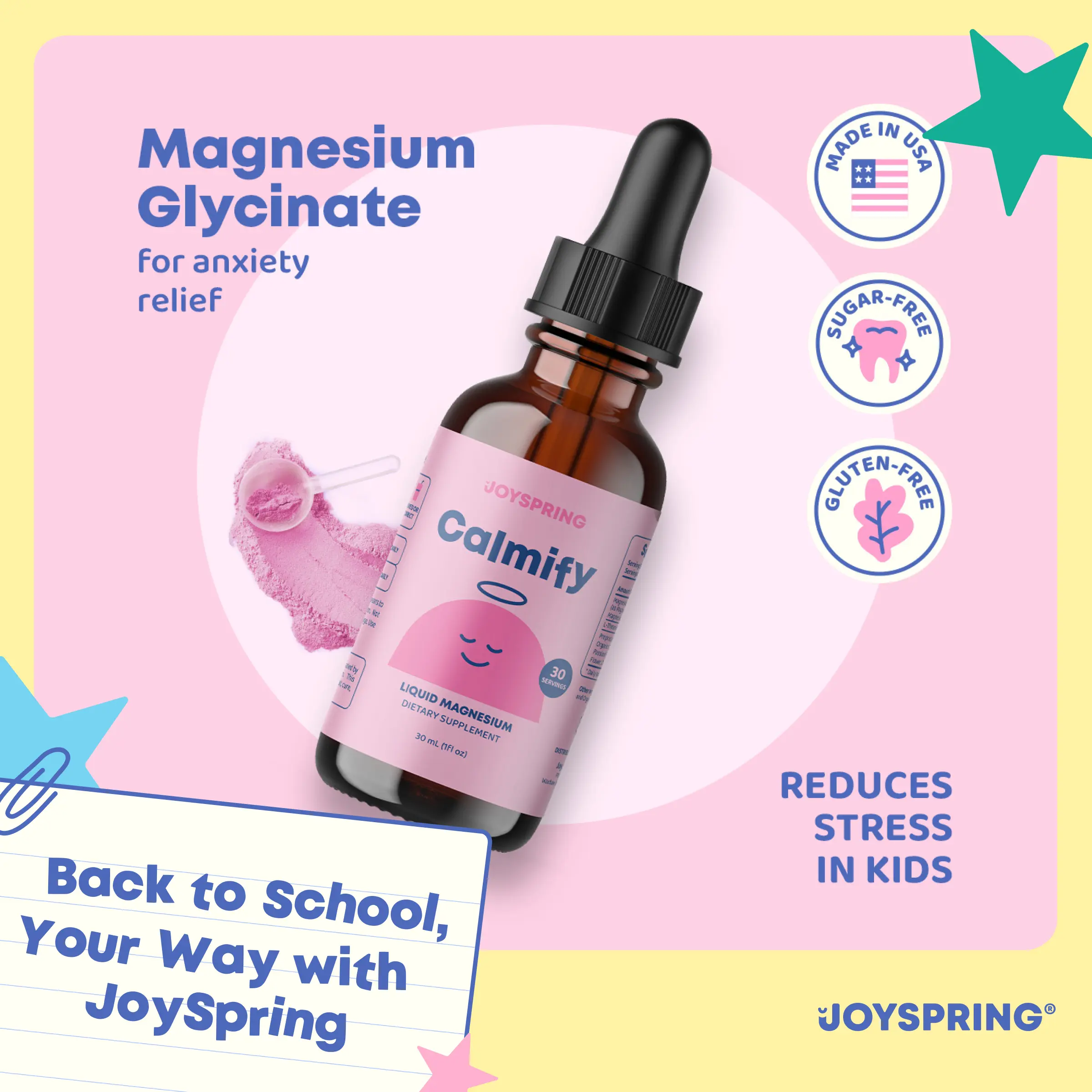 JoySpring Magnesium Citrate & Glycinate Liquid – Sugar & Gluten-Free Supplement with L-Theanine & Chamomile