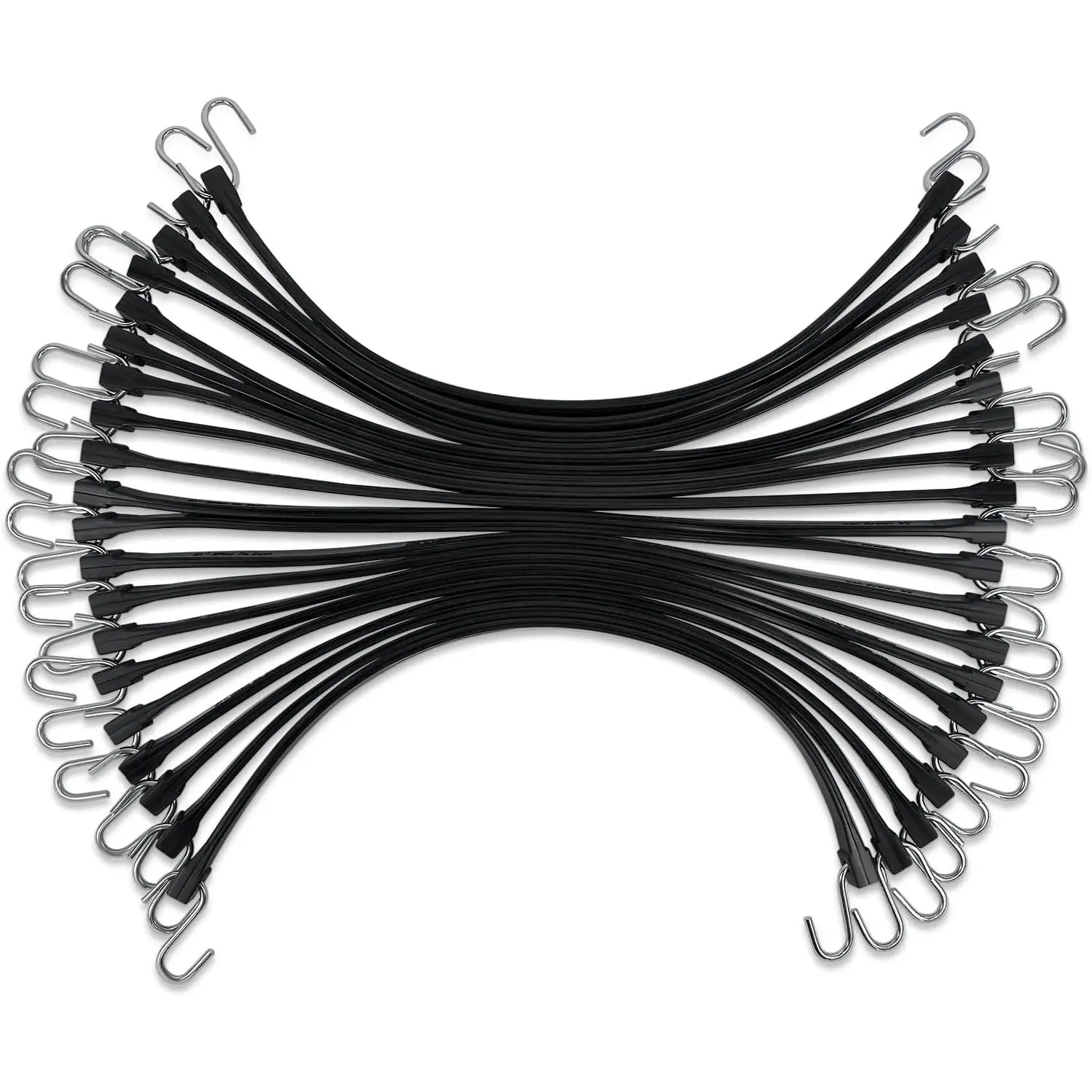 21" (20 Packs) Bungee Cords with Hooks Rubber Tarp Straps with 150% Max Stretch,  EPDM Bungee Cords with Metal Crimped S Hooks, Ideal for Securing Tarps, Cargo, Canvases, Weatherproof