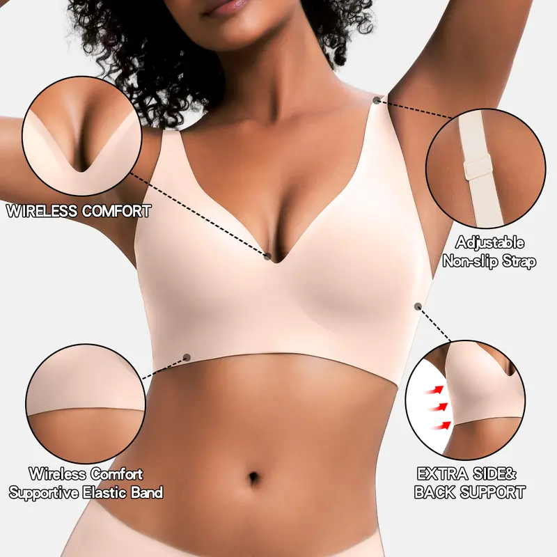 Product Introduction of VRCOMFY Jelly Wireless Womens Comfortable Wireless Bras Push Up Bralettes Seamless Tshirts Bras Deep V Everyday Bras 1