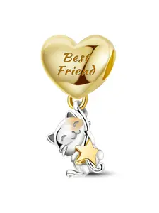 New Style Original Silver Color Charm DIY Beads with Kitten and Puppy Heart - shaped Simple Smooth Spacer Beads for Men and Women DIY Jewelry Special Ideal for Daily Wear Friendship Gifts Beaded Jewelry Perfect Choice