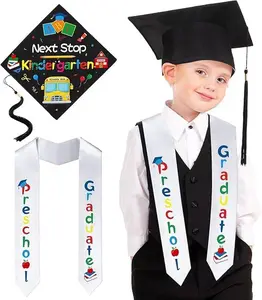 2 Pcs Preschool Kindergarten Graduation Cap and Stole, Unisex Printed Next Stop Cap and Graduation Stole for Boys Girls Gift