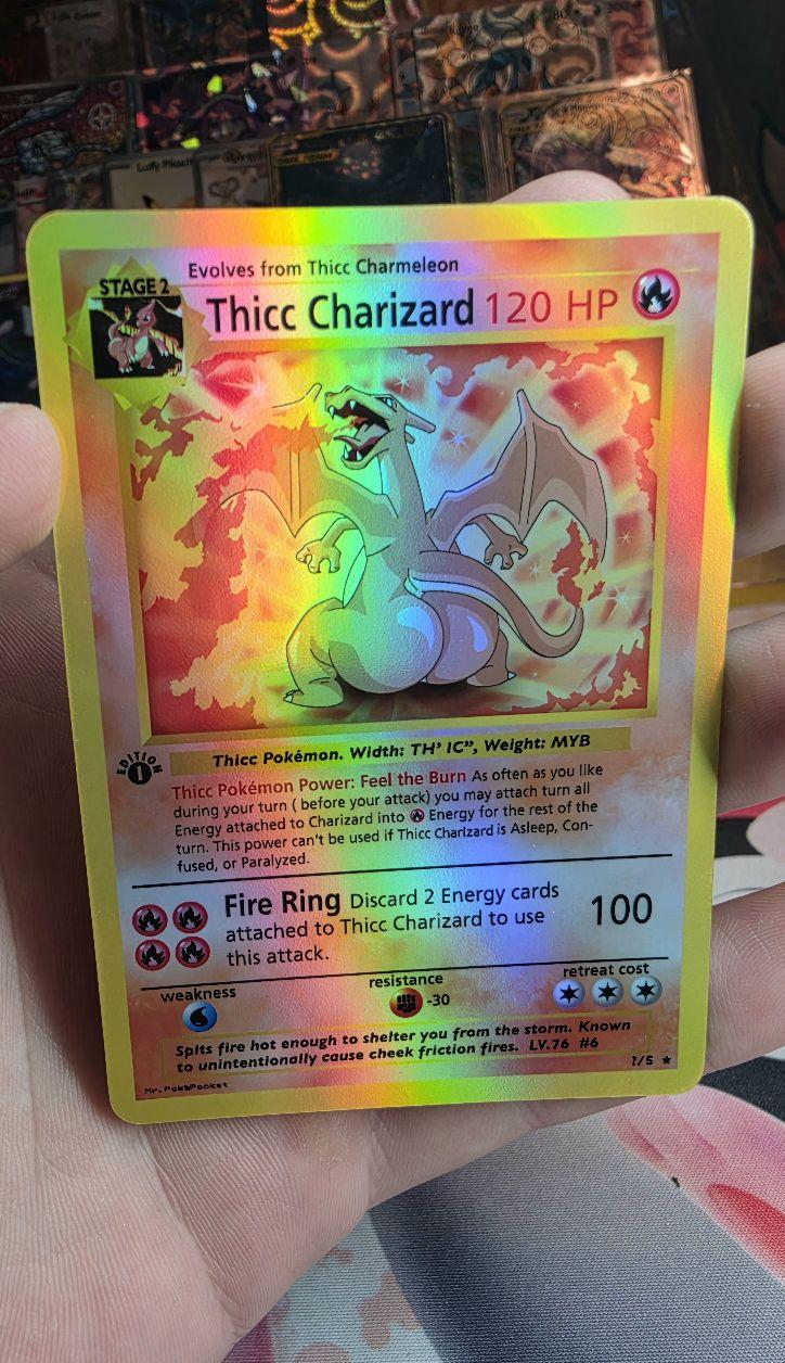 Thicc Kanto Bundle: Charizard, Blastoise, Venusaur, Pikachu - 4 Card Set - Rainbow Holo Finish - NEW: THICC EEEVEELUTION Bundle Custom Pokemon Proxy Cards - Ships Free