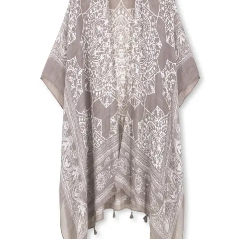 Women's Ethnic Pattern Fringe Trim Kimono Cover Up, Boho Batwing Sleeve Open Front Cover Up, Ladies Summer Clothes for Beach Holiday Vacation, Beach Cover Ups, Beach Coverup, Swimsuit Cover Ups, Bohemian Cover Up