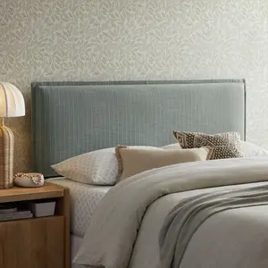 Camille Striped Linen Blend Full Size Headboard in Spa Blue Stripe
