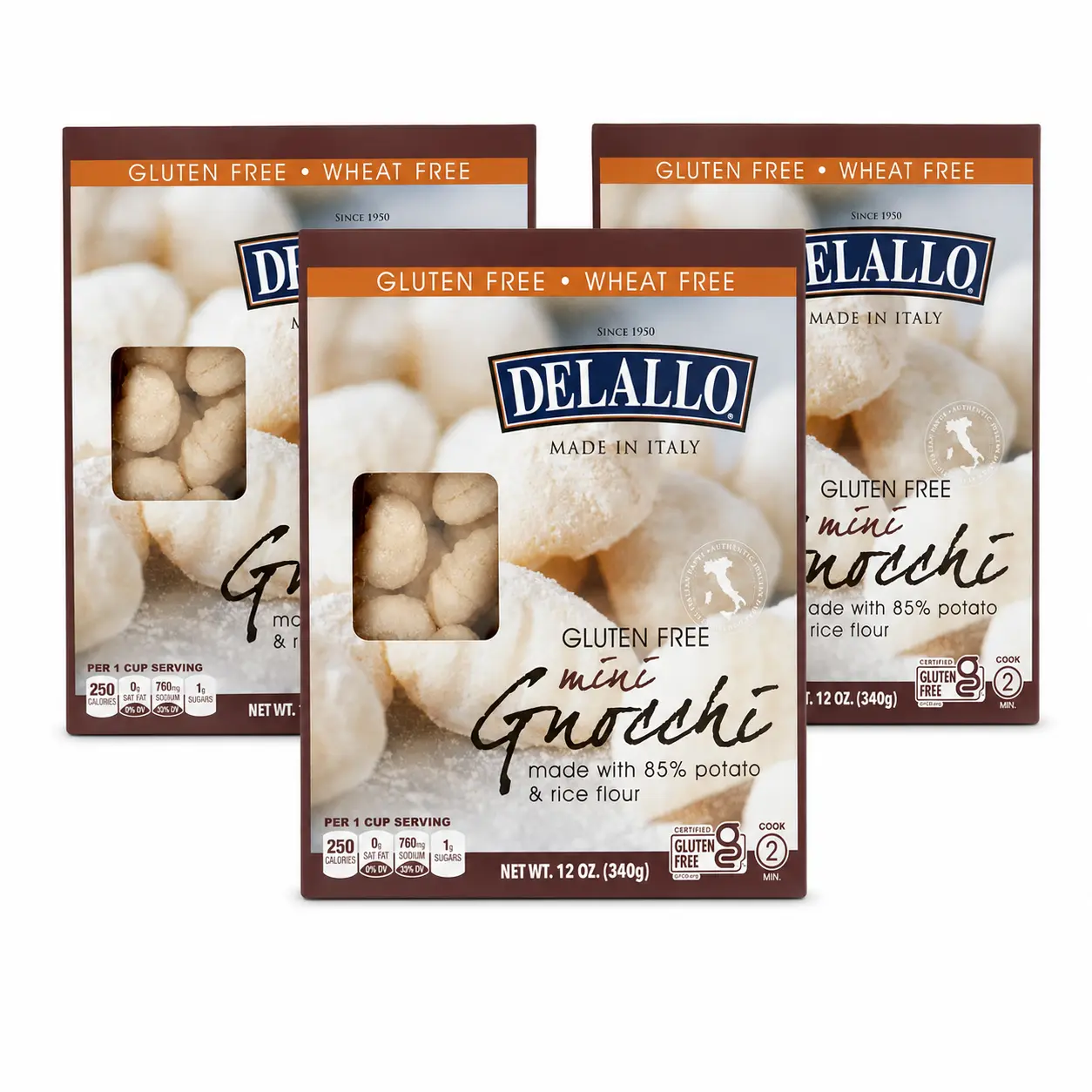 DeLallo Potato & Rice Mini Gnocchi Pasta, Pack of 3, 12oz Boxes