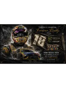 Kyle Busch Forever Rowdy Memorial Racing Flag 3x5 Ft Tribute Banner Nascar Fan Wall Decor Black Gold Racing Legend Flag Retirement Gift for Motorsport Fans Collectible Garage Decoration