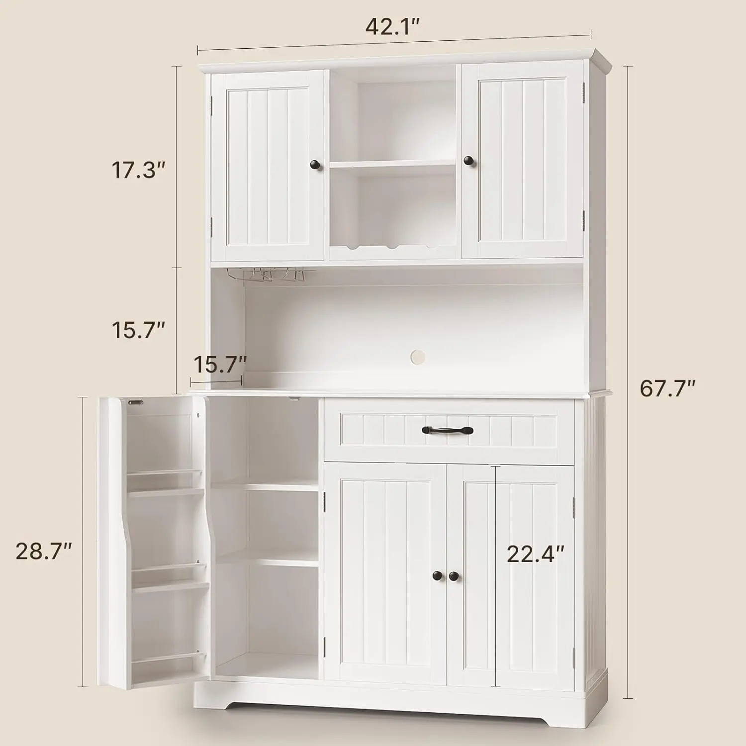 Gizoon Kitchen Pantry Cabinet with Countertop Kitchen Hutch Storage Cabinet 67.7" Tall Pantry Coffee Bar with Storage for Dining Room and Craft Room, White