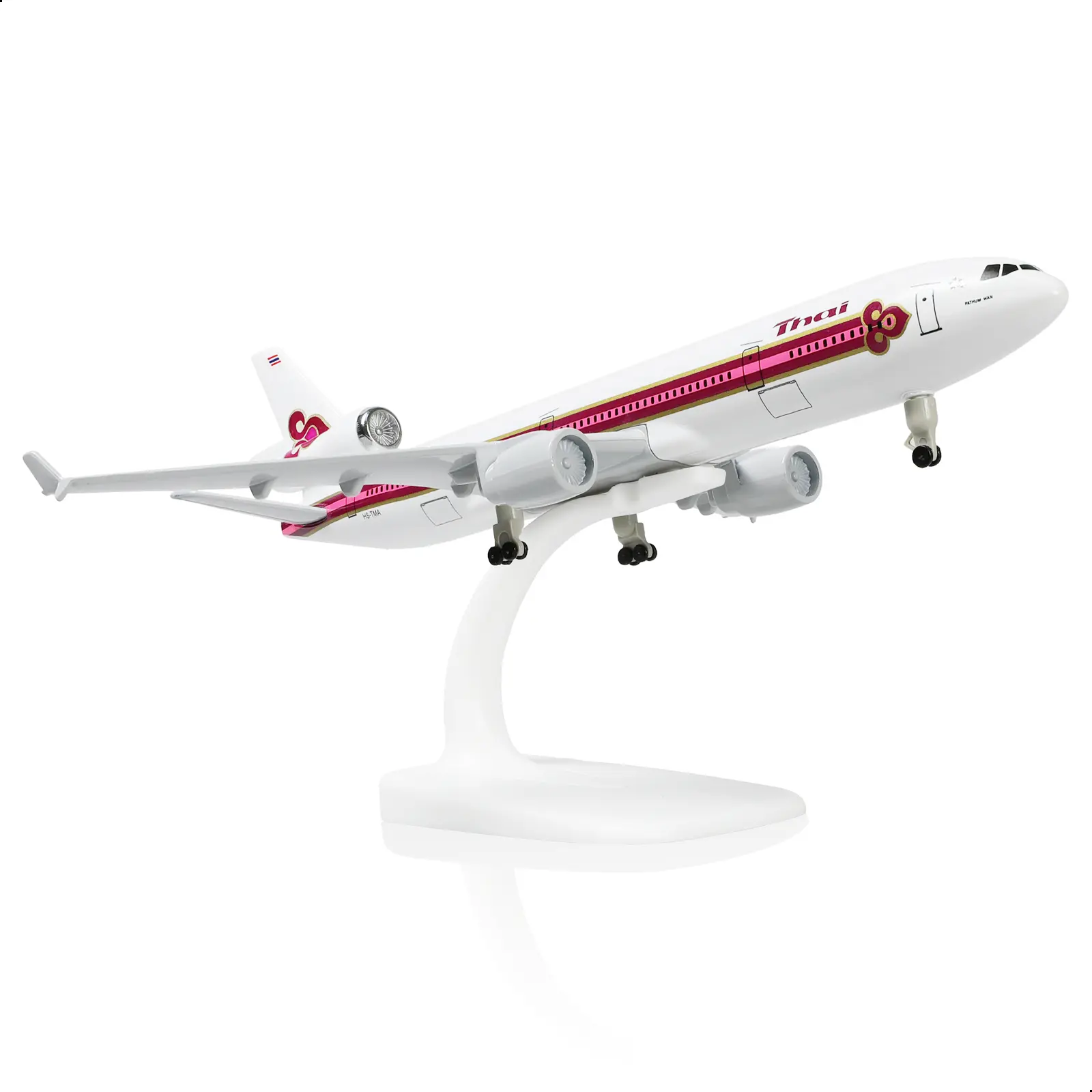 MD 11 Thai 1/300 Diecast Metal Aviation Model Airplane with Stand (HS TMA), 8.3in Alloy Toy, 0.37lbs, 2.24in High, 6.77in Wide, Gift for Aviation Enthusiasts, Display Decorations