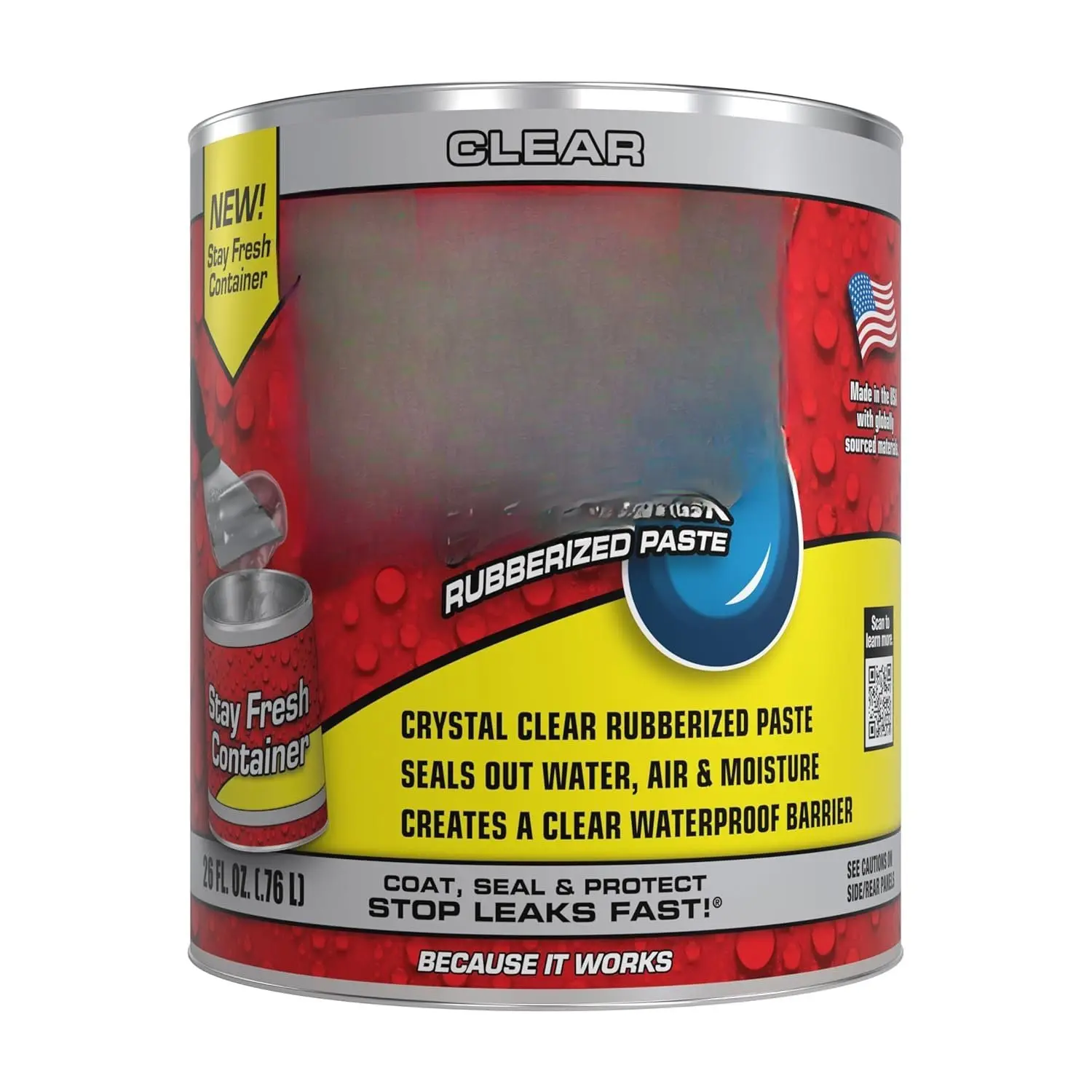,  Paintable Putty, Spackle Sealant, Fill Gaps Cracks Holes - Block Out Water and Air - UV Resistant - Walls, Drywall, EPDM, Concrete, Roof, RV Repairs, Clear, Quart