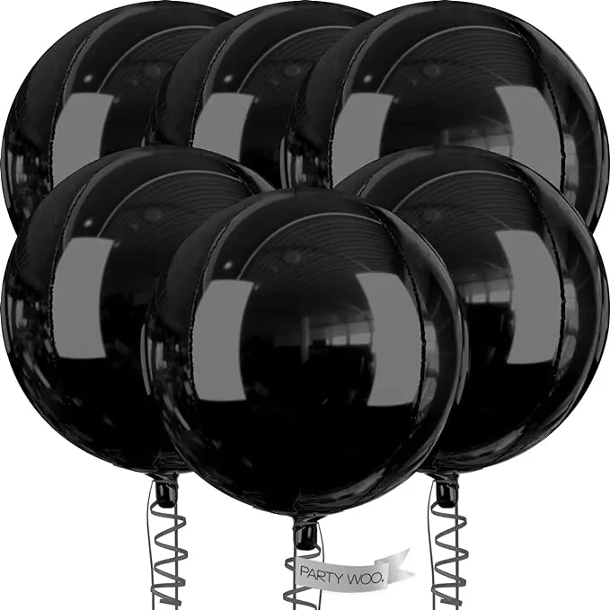 PartyWoo 32-Inch Black Foil Decorative Balloons, 6-Piece 4D Mirror Mylar Inflatable Birthday Theme Balloons for Halloween, Graduation Celebrations, Decorative Balloons Balloons