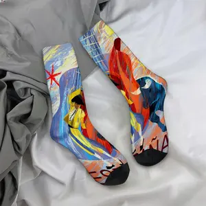 Spanish-style illustrations of bullfighters and bulls; mid-calf socks are casual, soft, and comfortable—a must-have for autumn and winter.