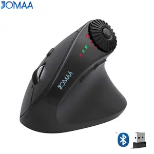 JOMAA Ergonomic Side Scroll Wheel Bluetooth Mouse 4000 DPI Office Wireless USB+Bluetooth Right Hands Vertical Mouse with Multi-Function Adjustable Knob for PC Laptop Desktop