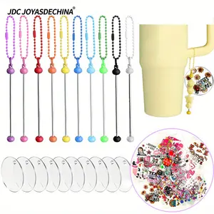 30pcs Beadable Cup Charms Acrylic Blank Keychains Pendants Mix Style UV DTF Wraps Kit Metal Cup Chain Decoration Beadable Cups Accessories for Cup DIY Beading Craft Fashion Gift