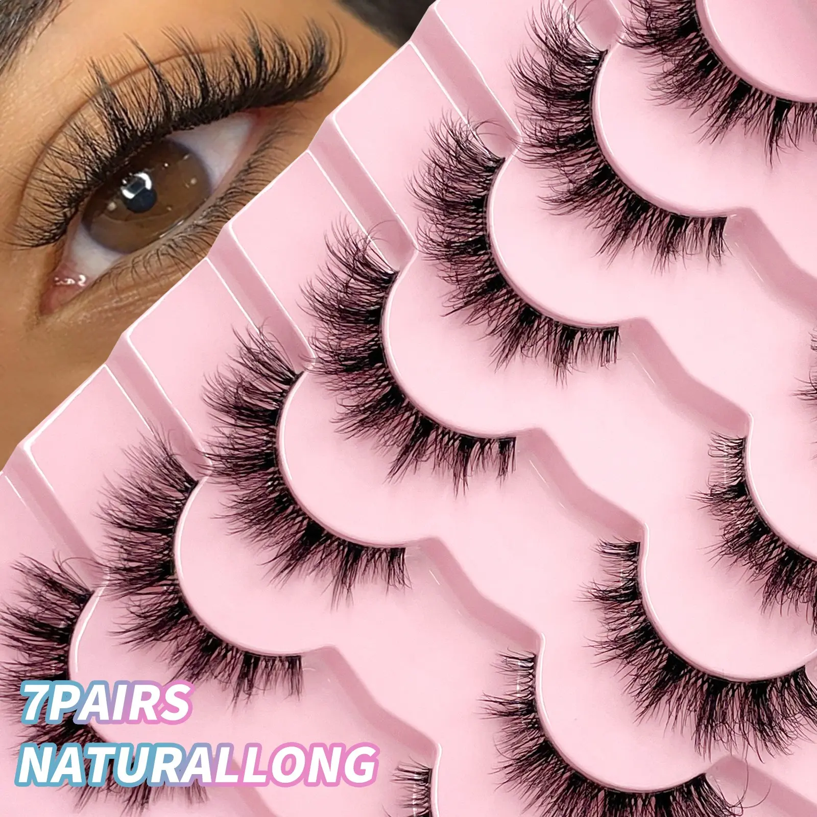 7 Pairs Eyelashes Natural Look Wispy Cross Eye Lashes Clear Band Lashes 3D Fluffy Soft Lashes Makeup Extension False Eyelashes Volume Lashes Eyelash Falsies Volumized False Eyelashes