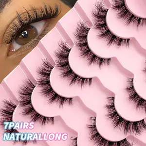 7 Pairs Eyelashes Natural Look Wispy Cross Eye Lashes Clear Band Lashes 3D Fluffy Soft Lashes Makeup Extension False Eyelashes