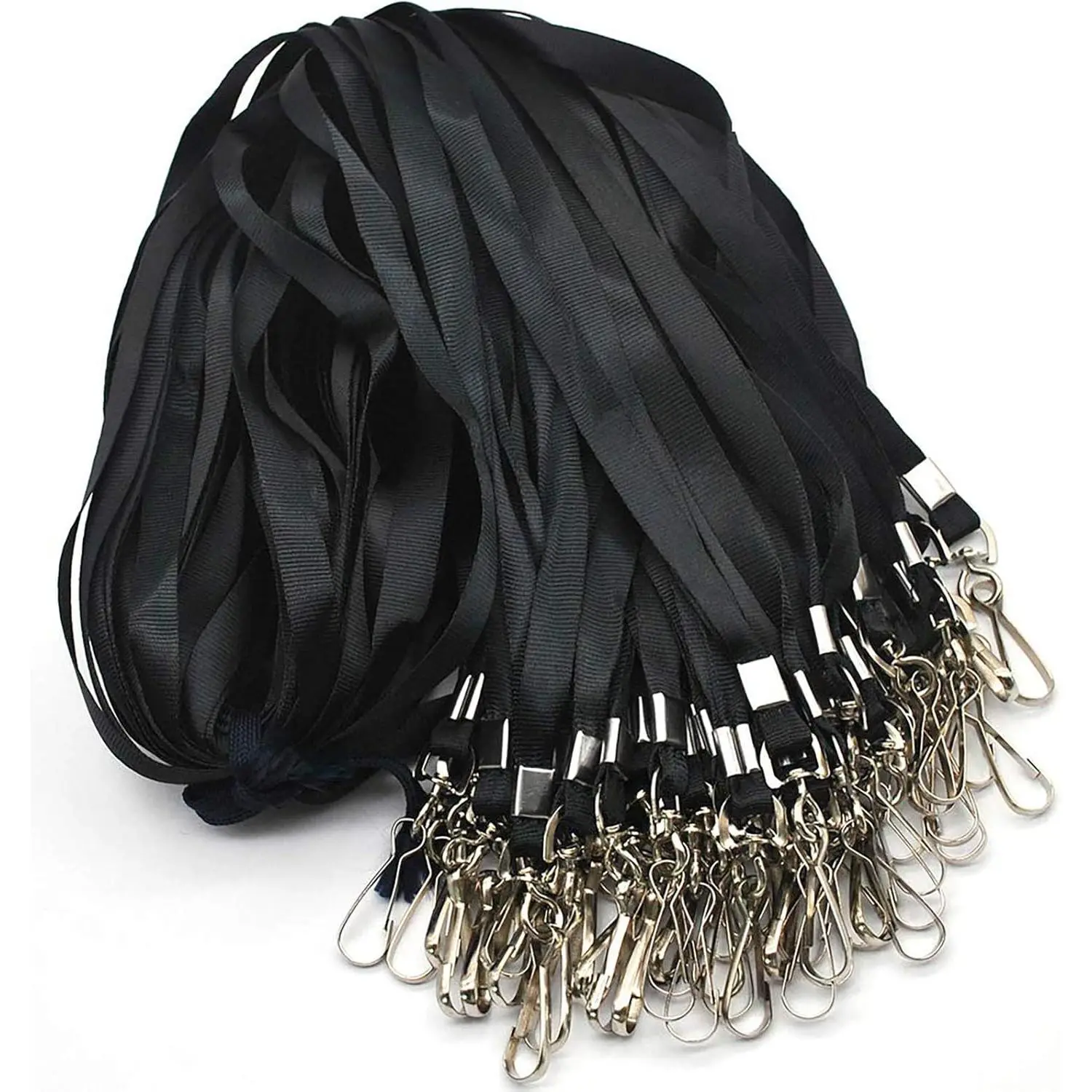 100-Pack Affordable Lightweight Synthetic Flat Lanyards (3/8" Width) for ID Badges, J-Hook Badge Clip Included, Suitable for Adults, Cruise & Conference Use