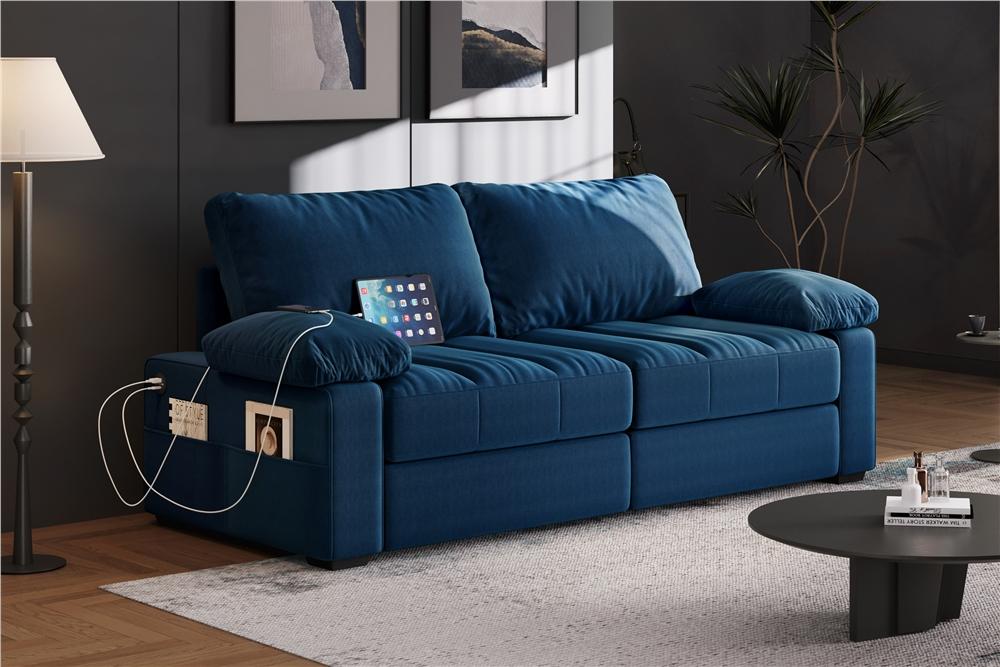 Yaheetech 2-Seater Velvet Sofa Couch with Pillow Top Arms, 79’’ W Upholstered Loveseat Sofa with USB Charging Ports and Storage Pockets