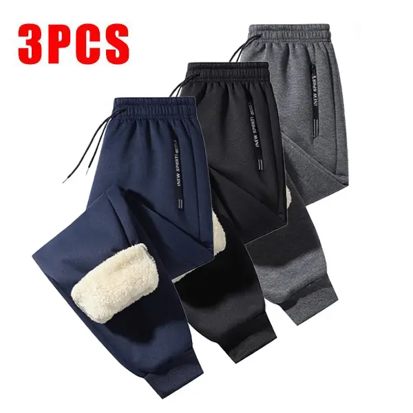 Men's Three-Piece Set Winter Fleece-Lined Warm Jogger Pants Outdoor Sports Trendy Versatile Casual Pants Suitable for Outdoor Activities, Daily Commutes, Etc.