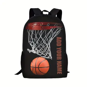 Customizable Basketball Hoop Print Backpack Durable 600D Oxford Cloth School Bag Adjustable Breathable Strap Large Capacity Fits 15in Laptop for Kids Teens School Travel Outdoor Use