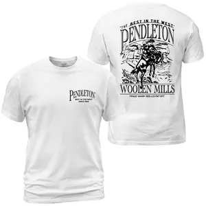 Pendleton Woolen Mills Cowboy T-Shirt, Western Horse Rider Graphic Tee With Best In The West Back Print, Front Chest Pendleton Logo Shirt, Ranch Rodeo Apparel Gift for Men and Women