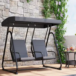 2‑Person Porch Swing Chair – Heavy Duty Outdoor Patio Swing Glider w/ Adjustable Canopy & Removable Cushions, Independent Swing Chairs for Garden, Balcony, Poolside, Backyard