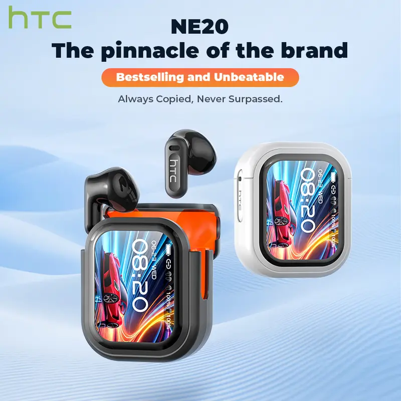 HTC NE20 Bluetooth 6.0 In-Ear Buds - In Ear Headphones with LED Display, High-Fidelity Sound, Vivid Audio, Waterproof Design, Built-In Mic, Noise Cancellation, for Sports, Mobile, PC & Laptop Use