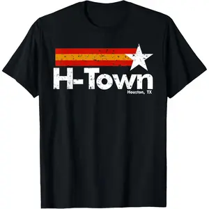 H Town Houston Texas T-Shirt Top Womenswear Tshirt Streetwear Summer Casual Shortsleeve Crewneck Black Fitted