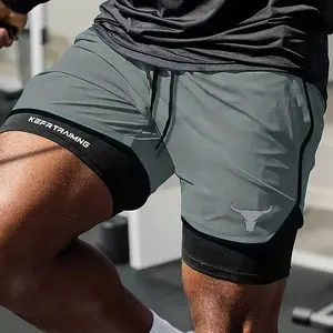 Men'S 2-in-1 Quick-Dry Breathable Training Shorts  - Lightweight Summer Workout Shorts, Regular Fit, Non-Stretch Fabric, Pockets for Gym, Running & Casual Wear, Gym Shorts, Sporty Design, Moisturewicking Fabric  Menswear regular,fit,bull head print